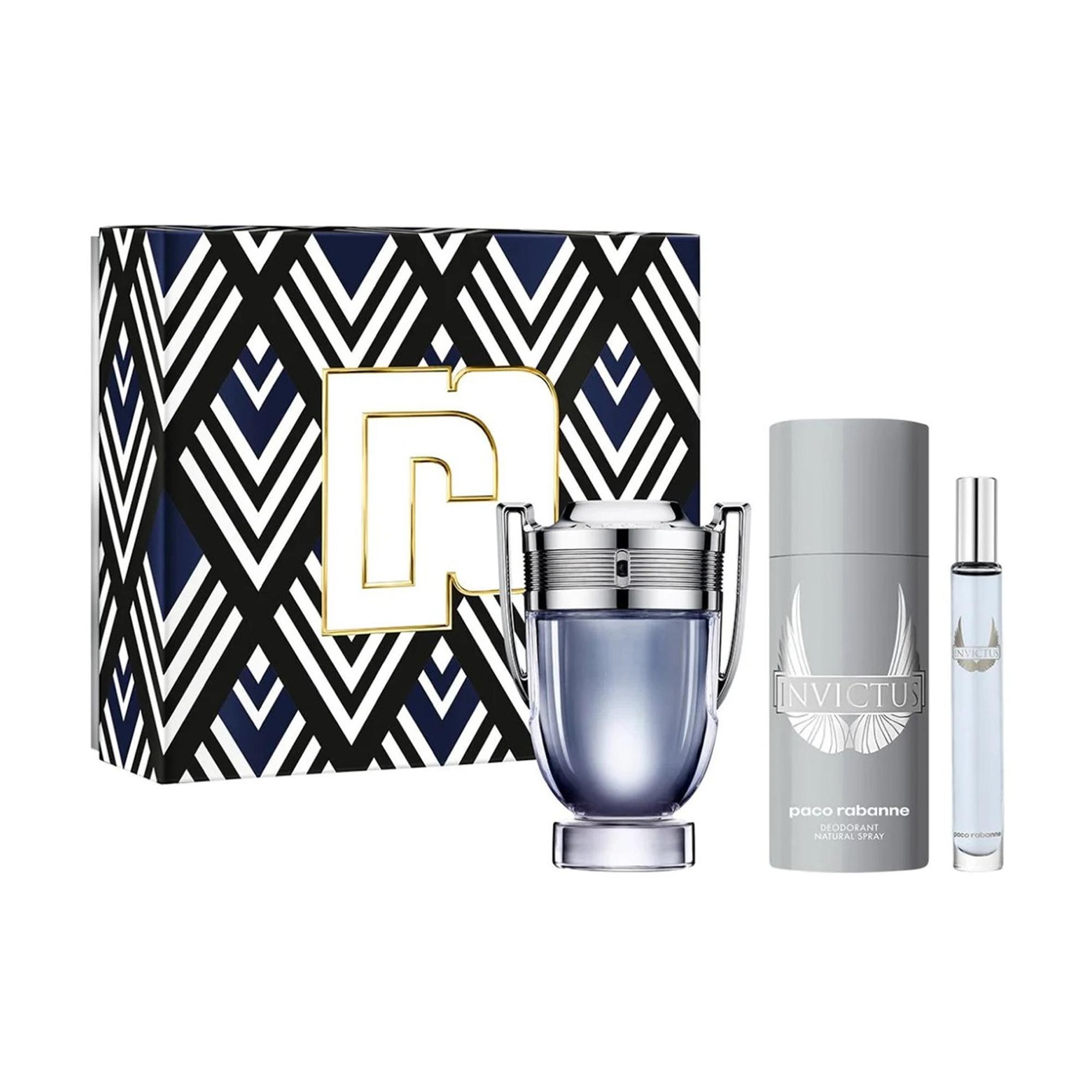 Парфумований набір чоловічий Rabanne Invictus Giftset (туалетна вода, 100 мл + туалетна вода, 10 мл + дезодорант-спрей, 150 мл)